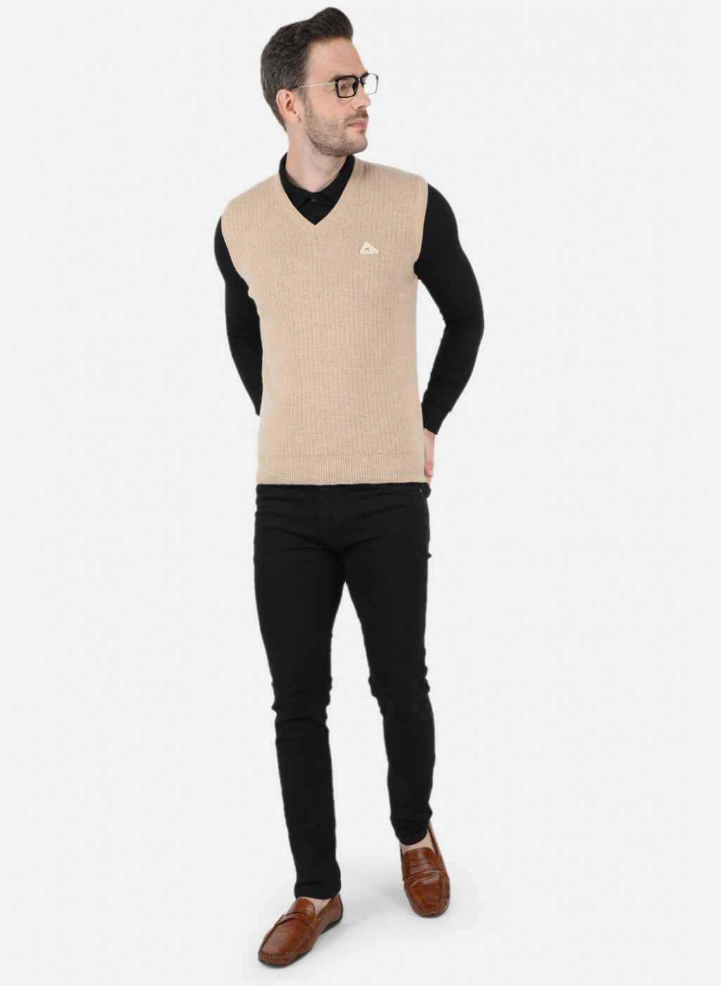 Men Beige Solid Sweater