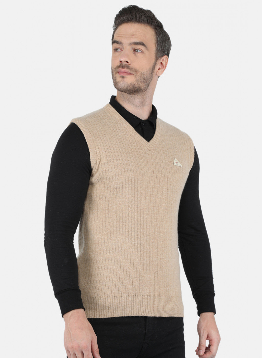 Men Beige Solid Sweater