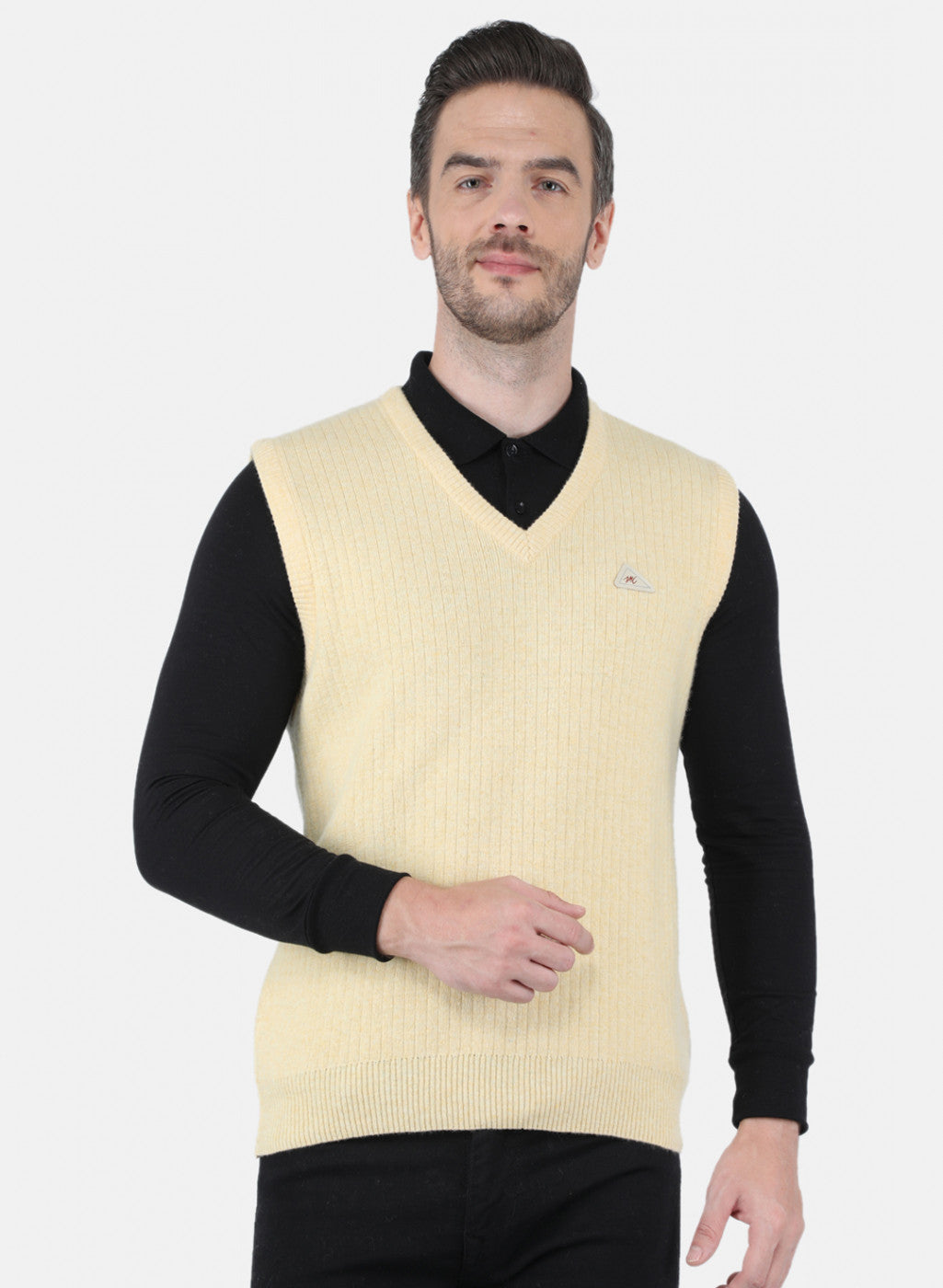 Men Light Yellow Solid Sweater