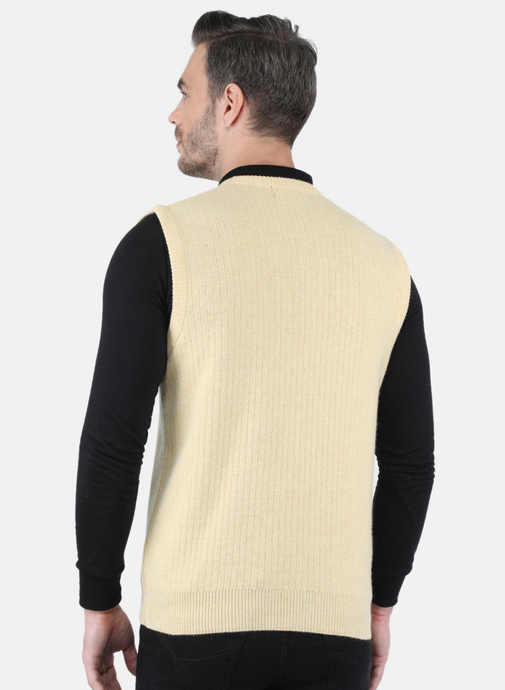 Men Light Yellow Solid Sweater