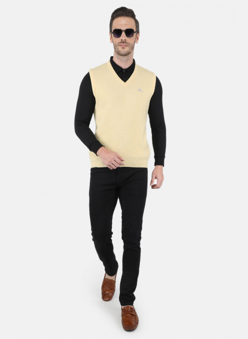 Men Light Yellow Solid Sweater