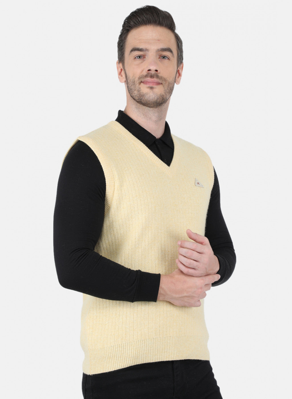 Men Light Yellow Solid Sweater