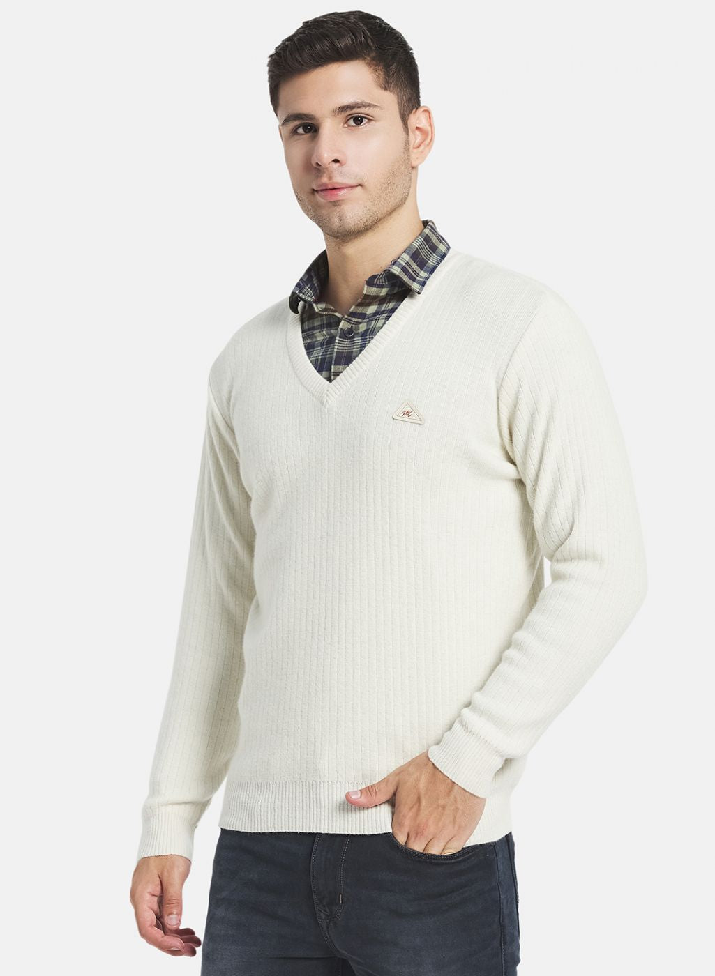 Men White Solid Pullover