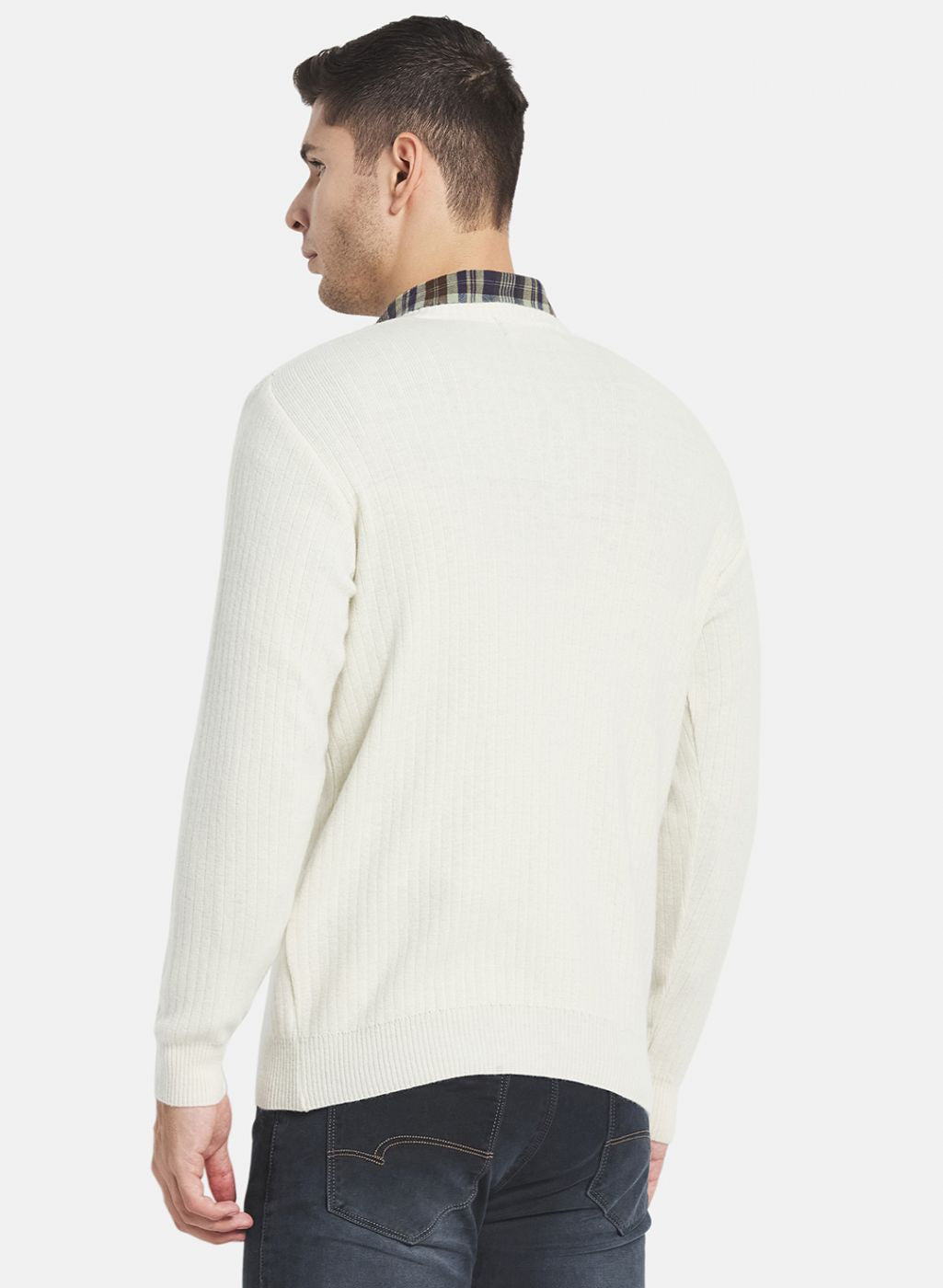 Men White Solid Pullover