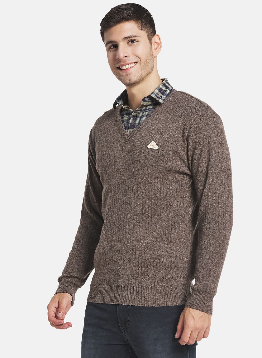 Men Brown Solid Pullover