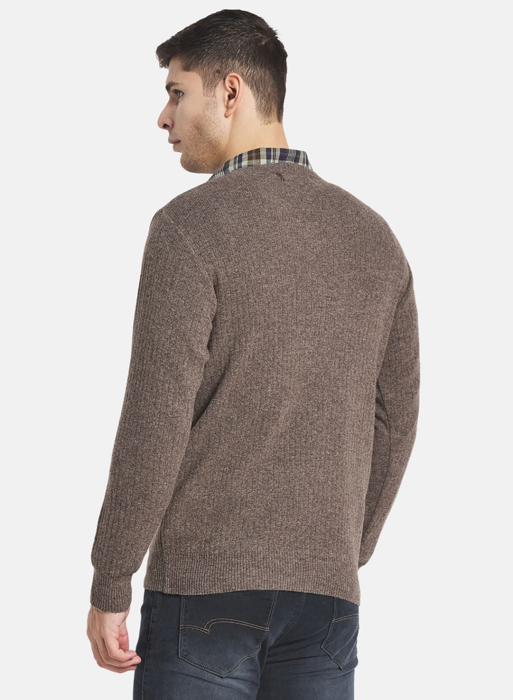 Men Brown Solid Pullover