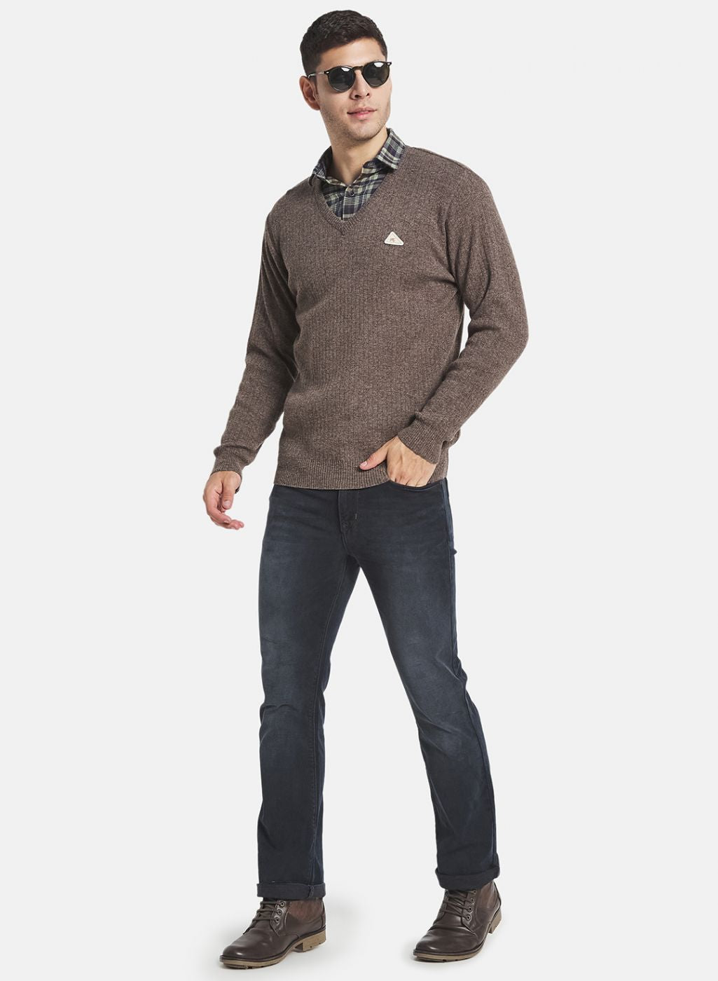 Men Brown Solid Pullover