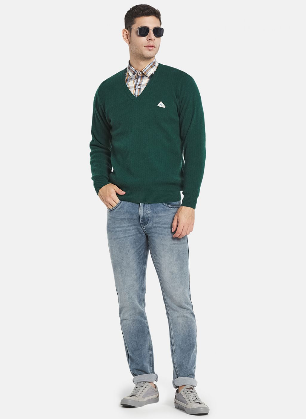 Men Green Solid Pullover