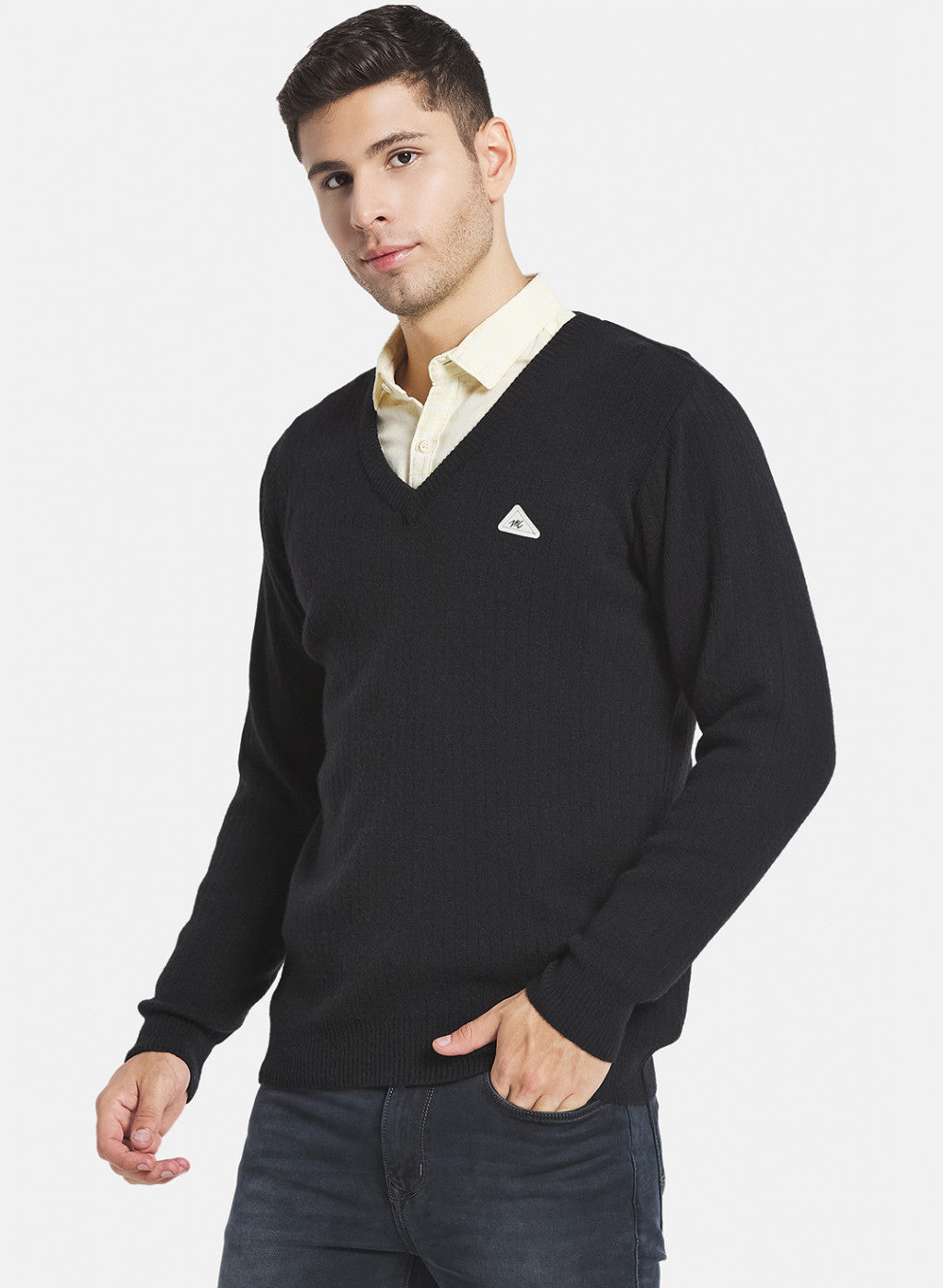 Men Black Solid Pullover