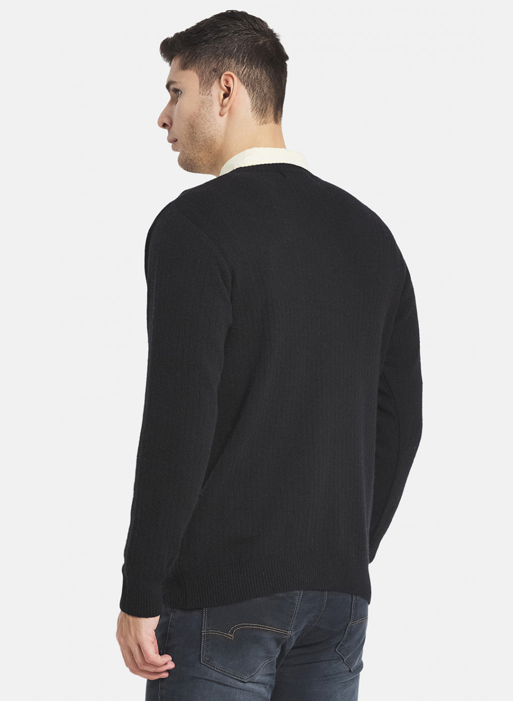 Men Black Solid Pullover