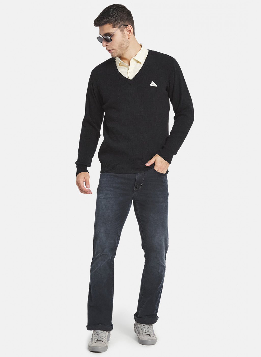 Men Black Solid Pullover