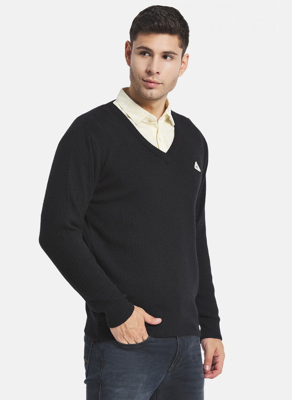 Men Black Solid Pullover