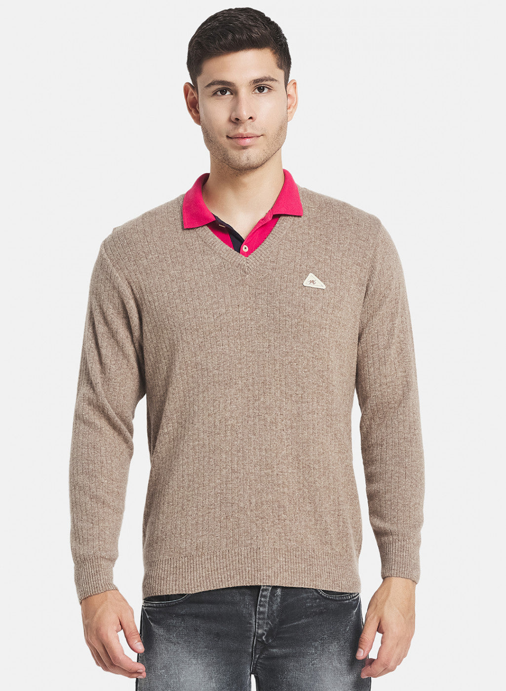 Men Beige Solid Pullover