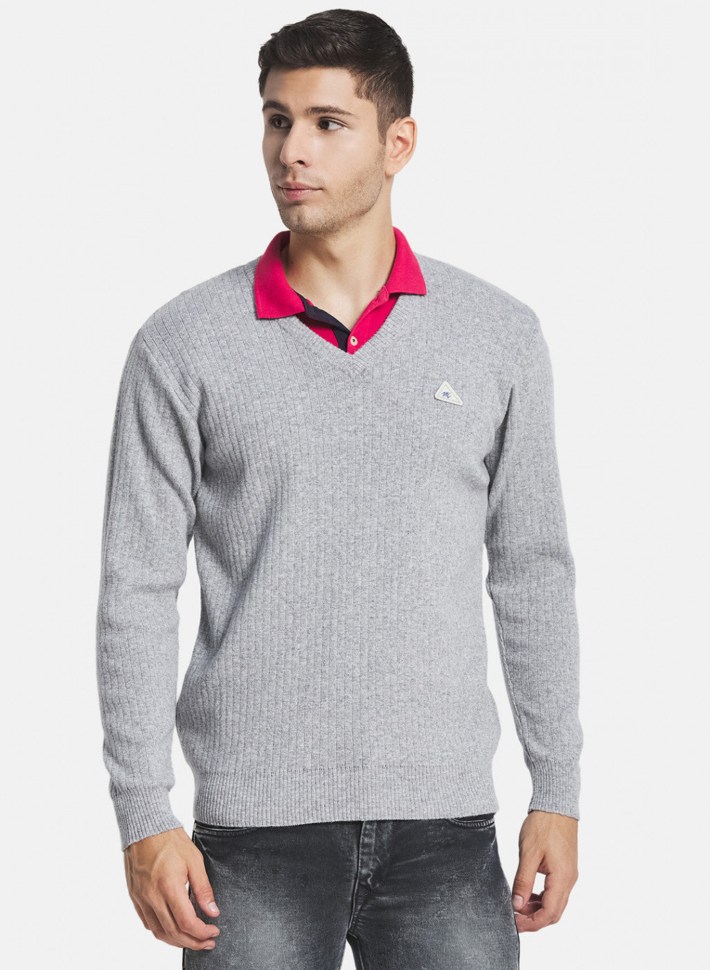 Men Grey Solid Pullover