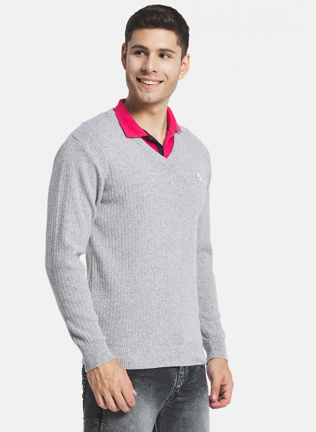 Men Grey Solid Pullover