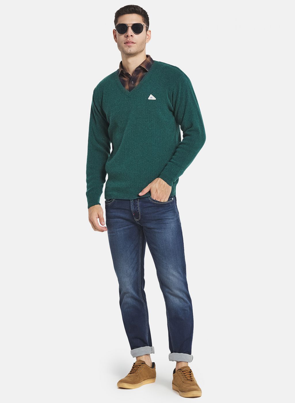 Men Green Solid Pullover