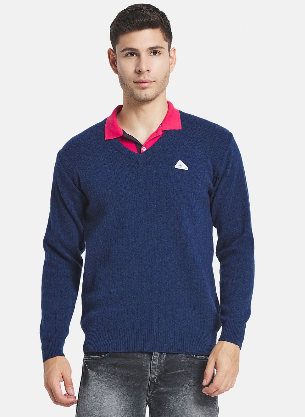 Men Blue Solid Pullover