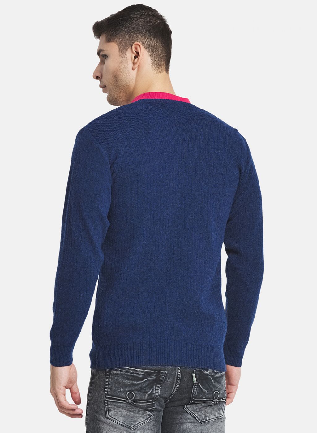 Men Blue Solid Pullover