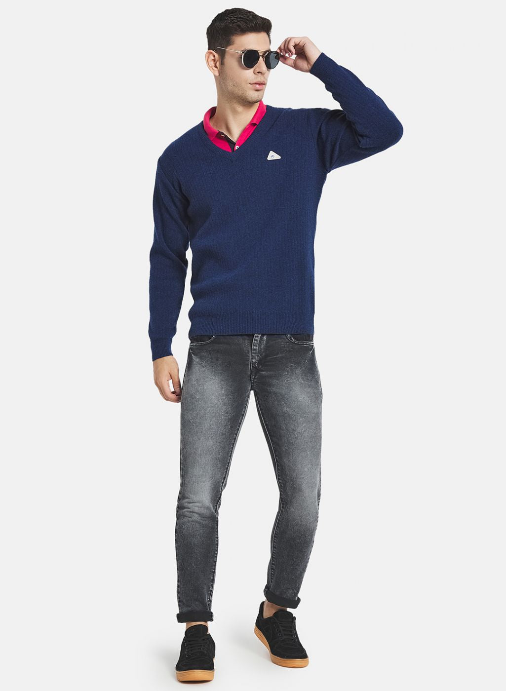 Men Blue Solid Pullover