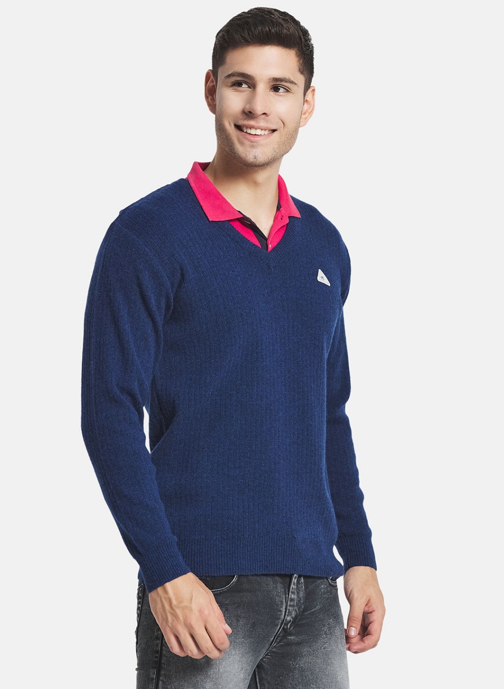 Men Blue Solid Pullover