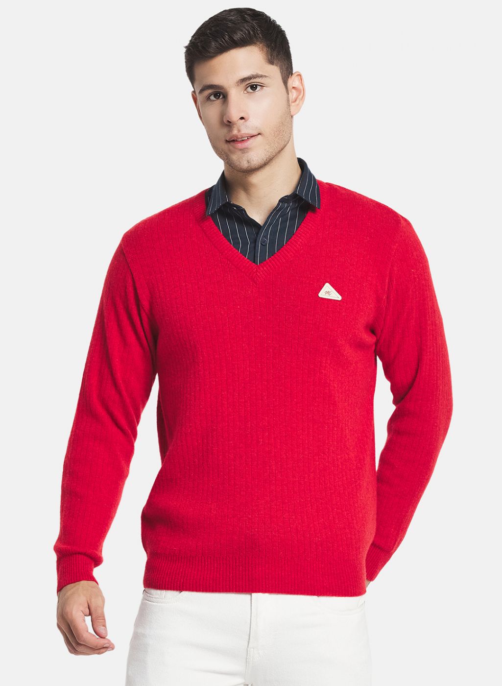 Men Red Solid Pullover