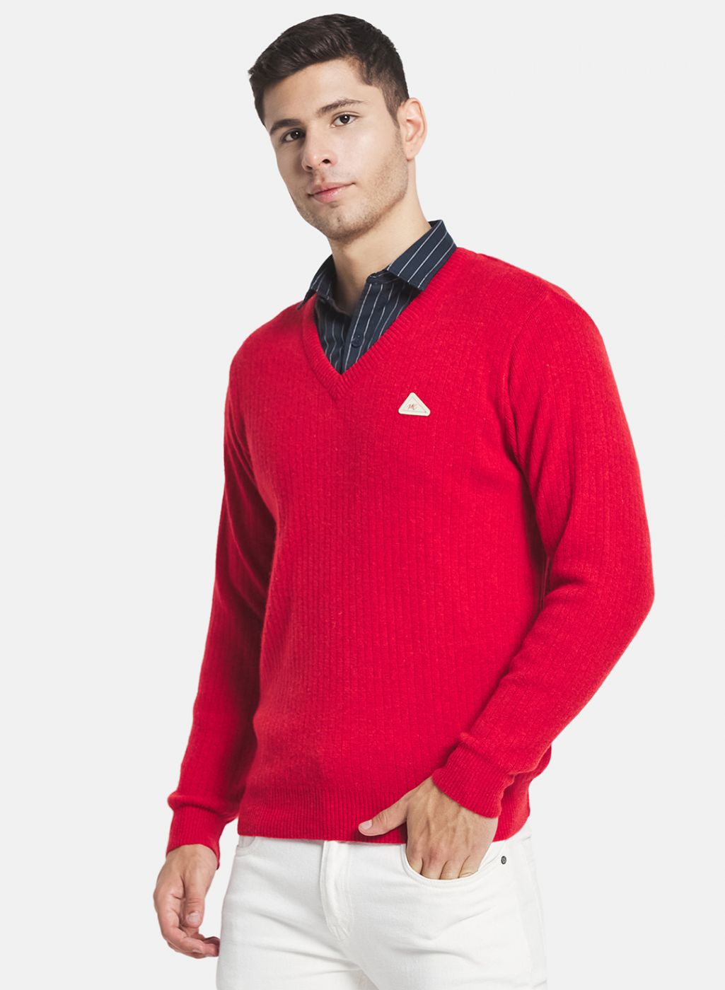 Men Red Solid Pullover