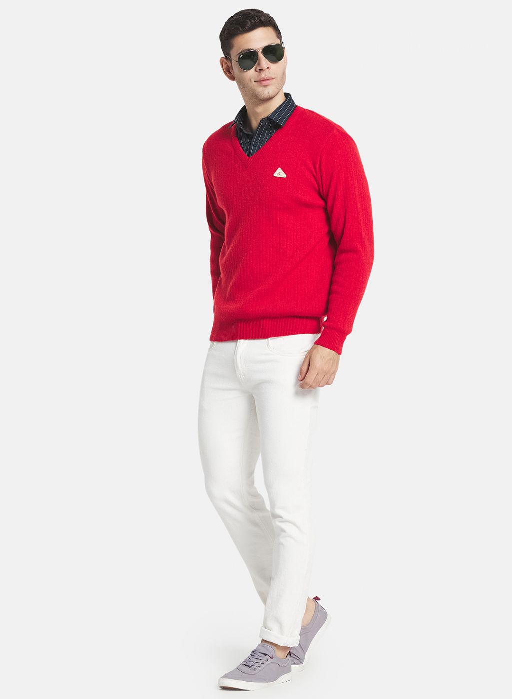 Men Red Solid Pullover