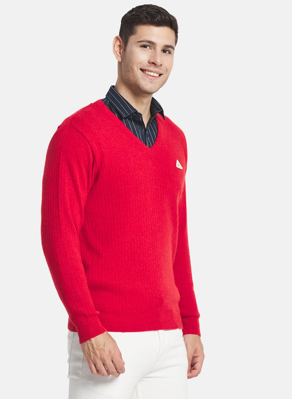 Men Red Solid Pullover