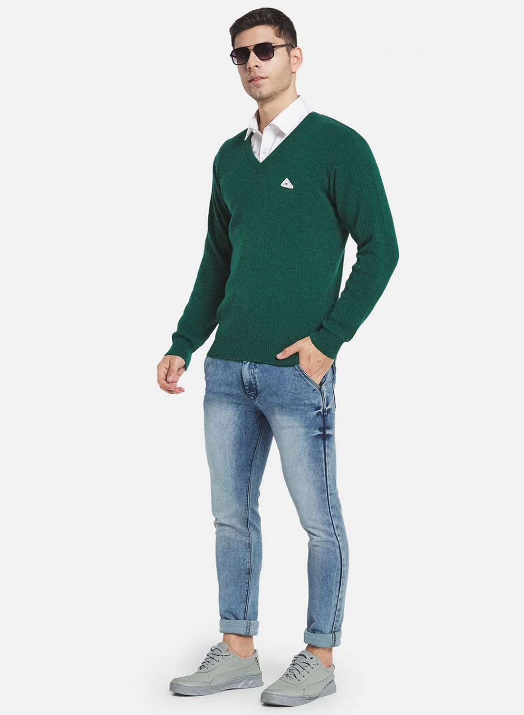 Men Green Solid Pullover