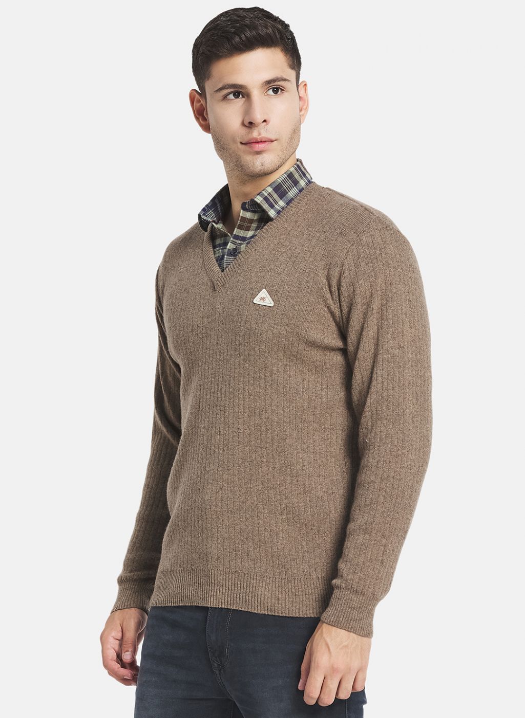 Men Beige Solid Pullover