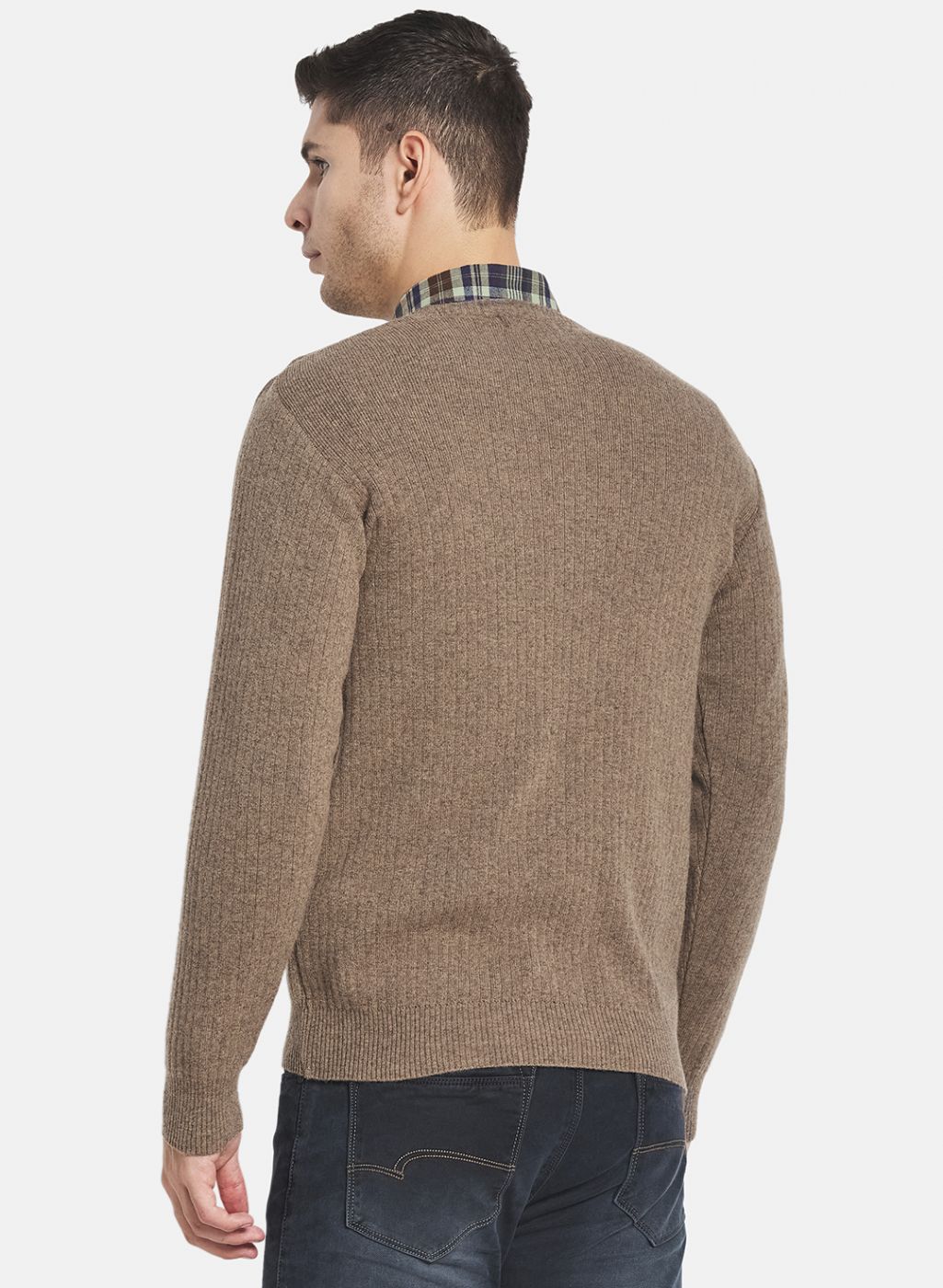 Men Beige Solid Pullover