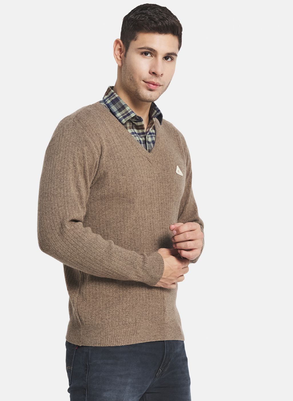 Men Beige Solid Pullover