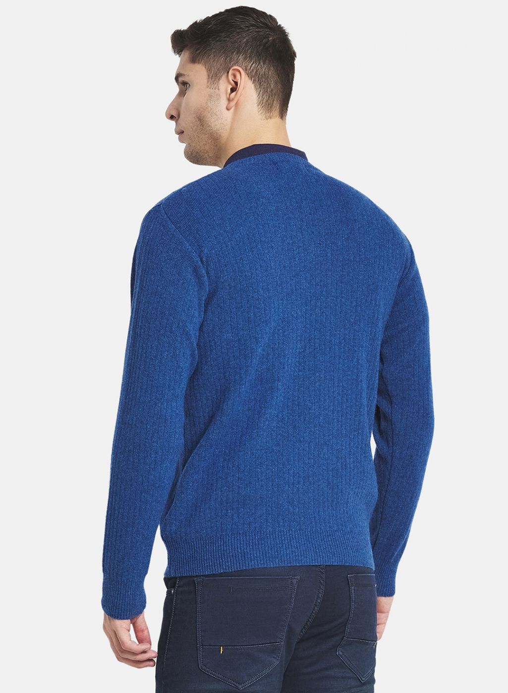 Men Blue Solid Pullover