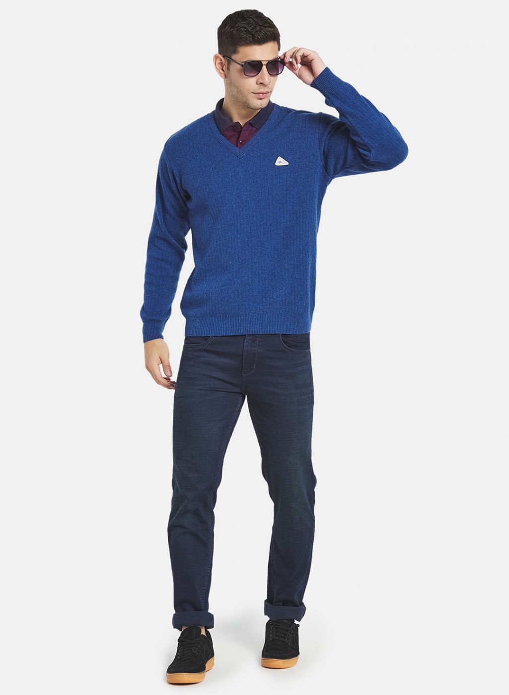 Men Blue Solid Pullover