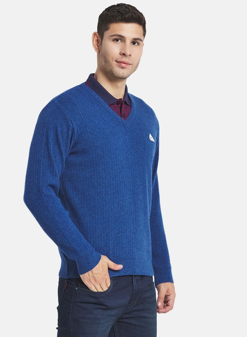 Men Blue Solid Pullover