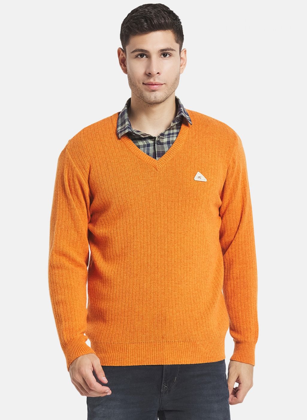 Men Orange Solid Pullover