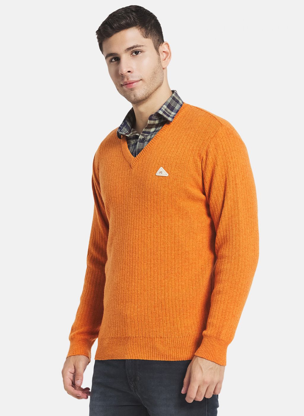 Men Orange Solid Pullover