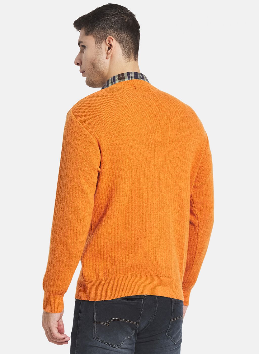 Men Orange Solid Pullover