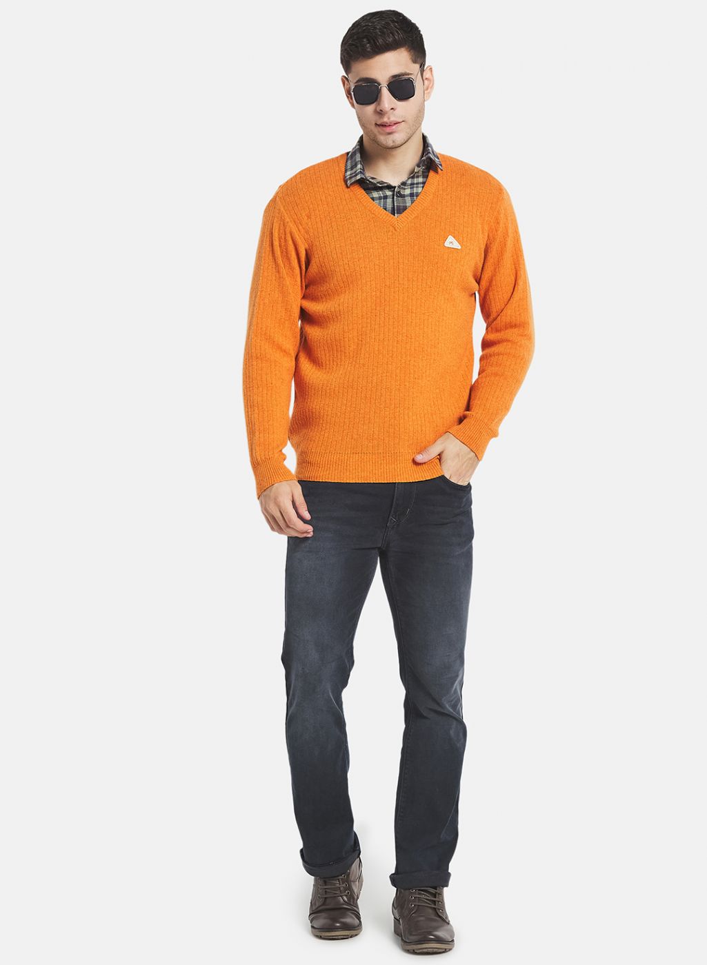 Men Orange Solid Pullover