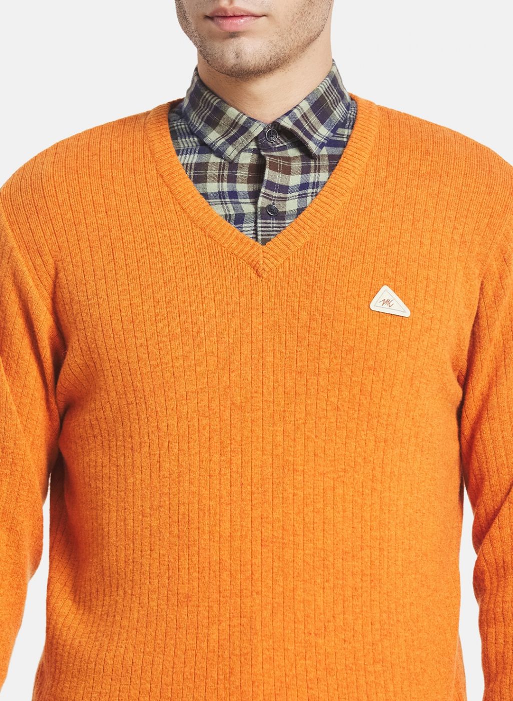 Men Orange Solid Pullover