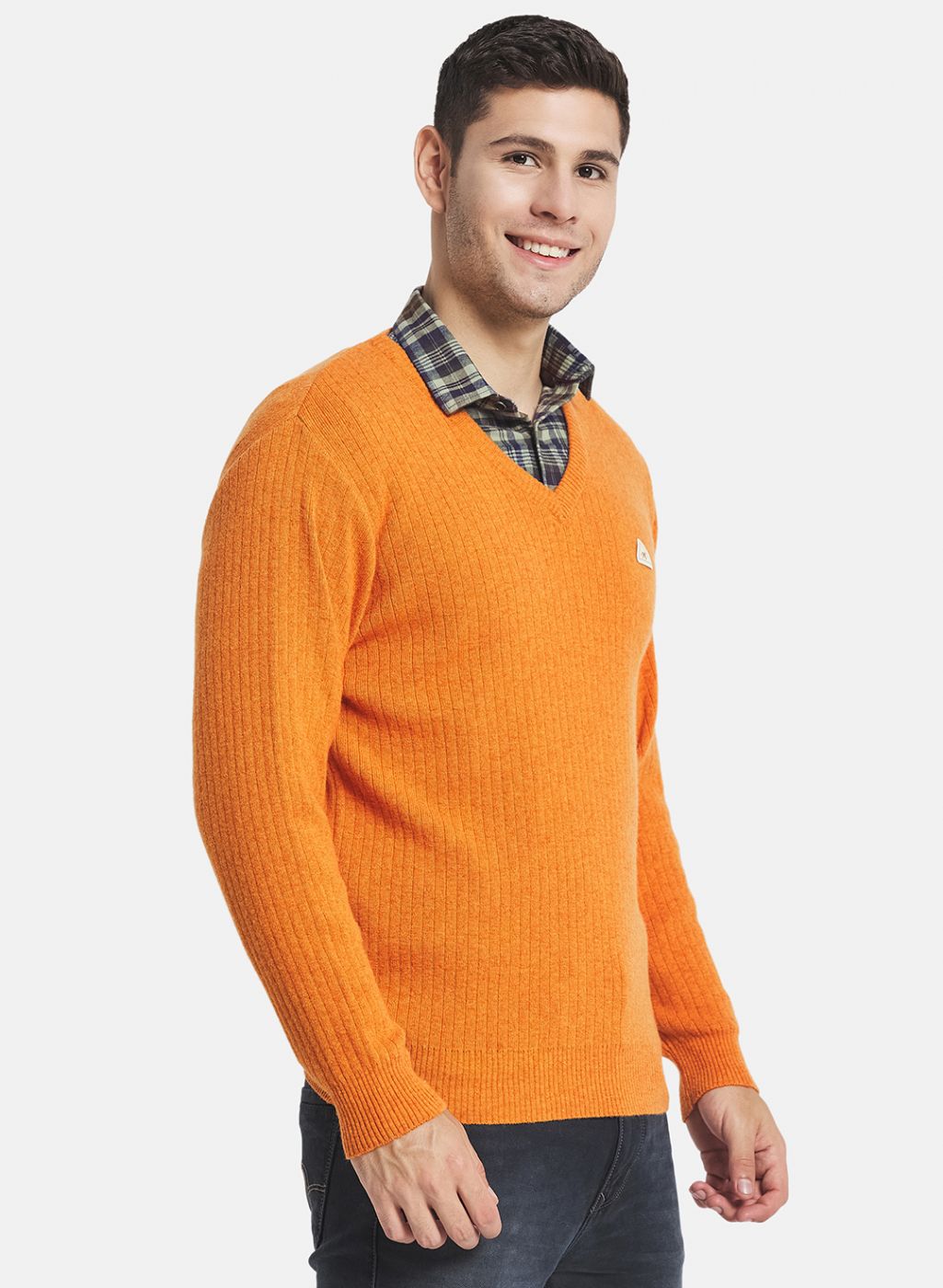 Men Orange Solid Pullover