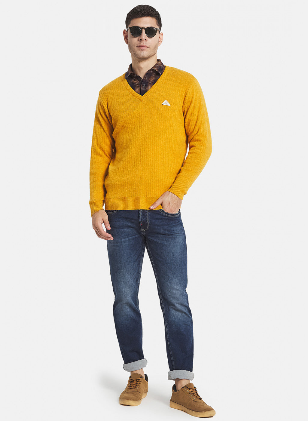 Men Yellow Solid Pullover