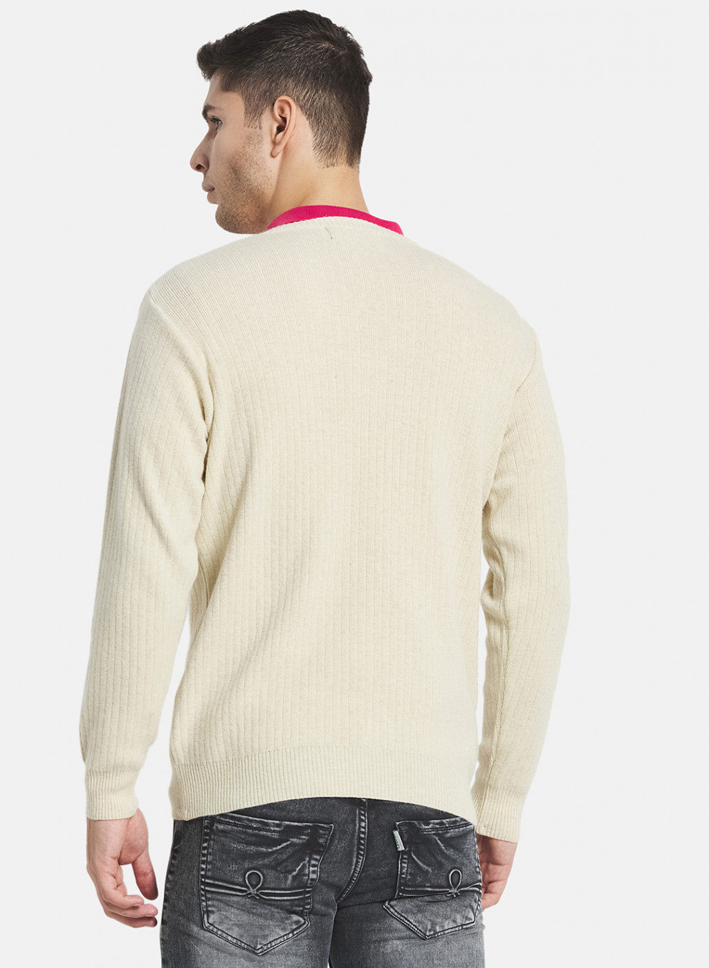 Men Off White Solid Pullover