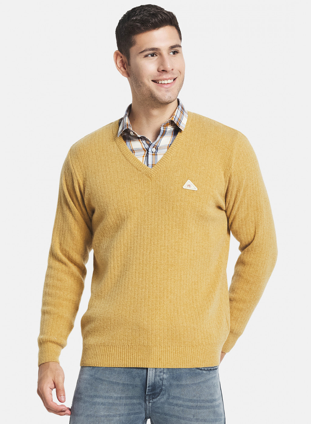 Men Mustard Solid Pullover