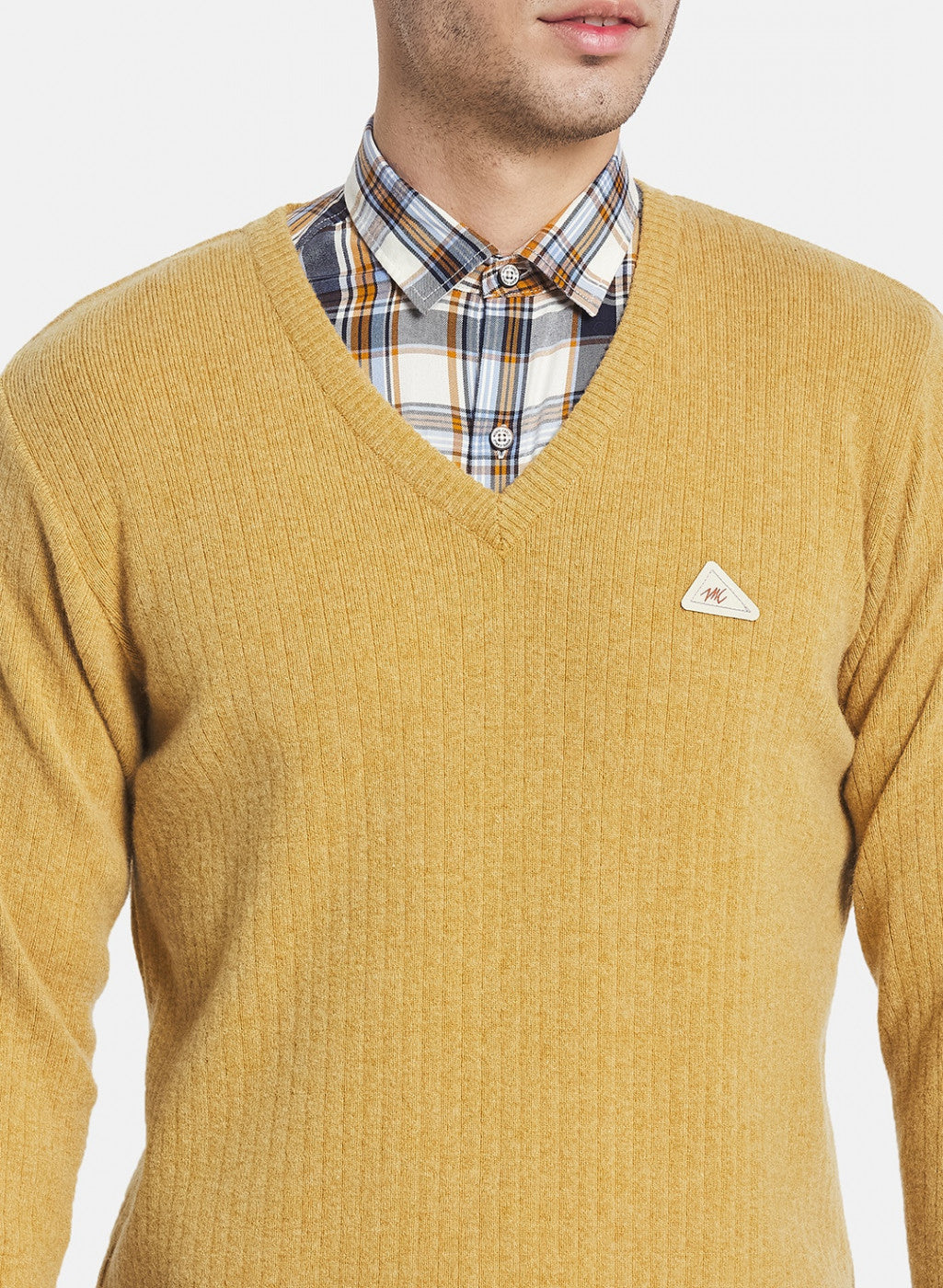 Men Mustard Solid Pullover