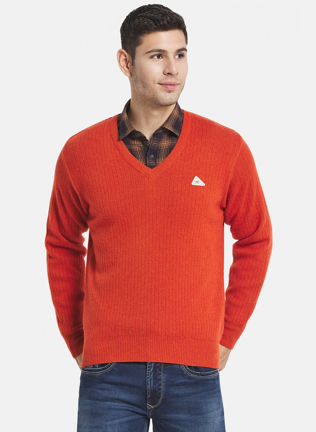 Men Orange Solid Pullover