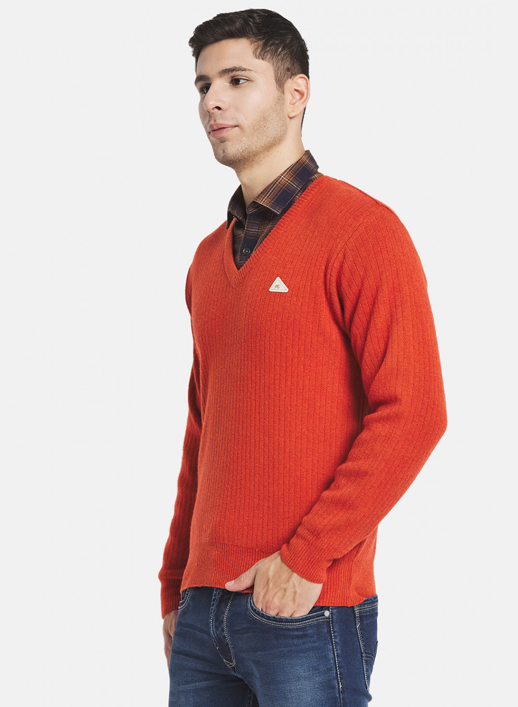 Men Orange Solid Pullover