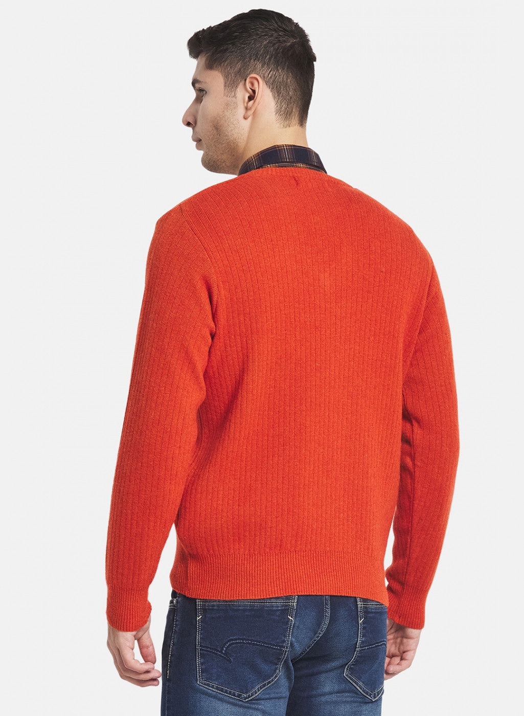 Men Orange Solid Pullover