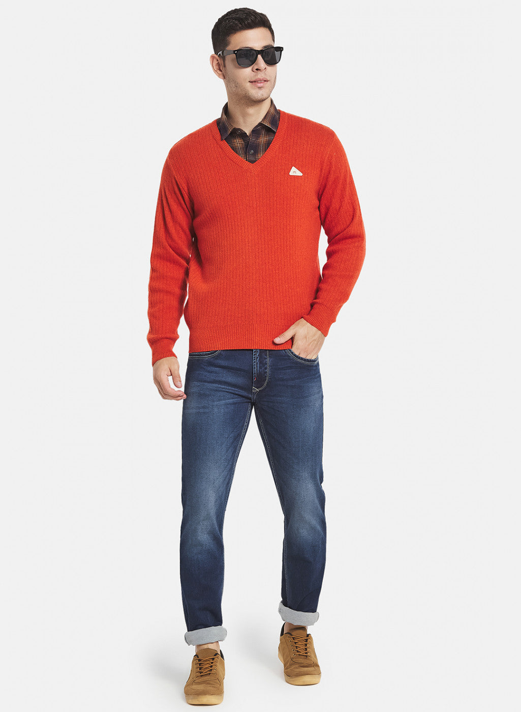 Men Orange Solid Pullover