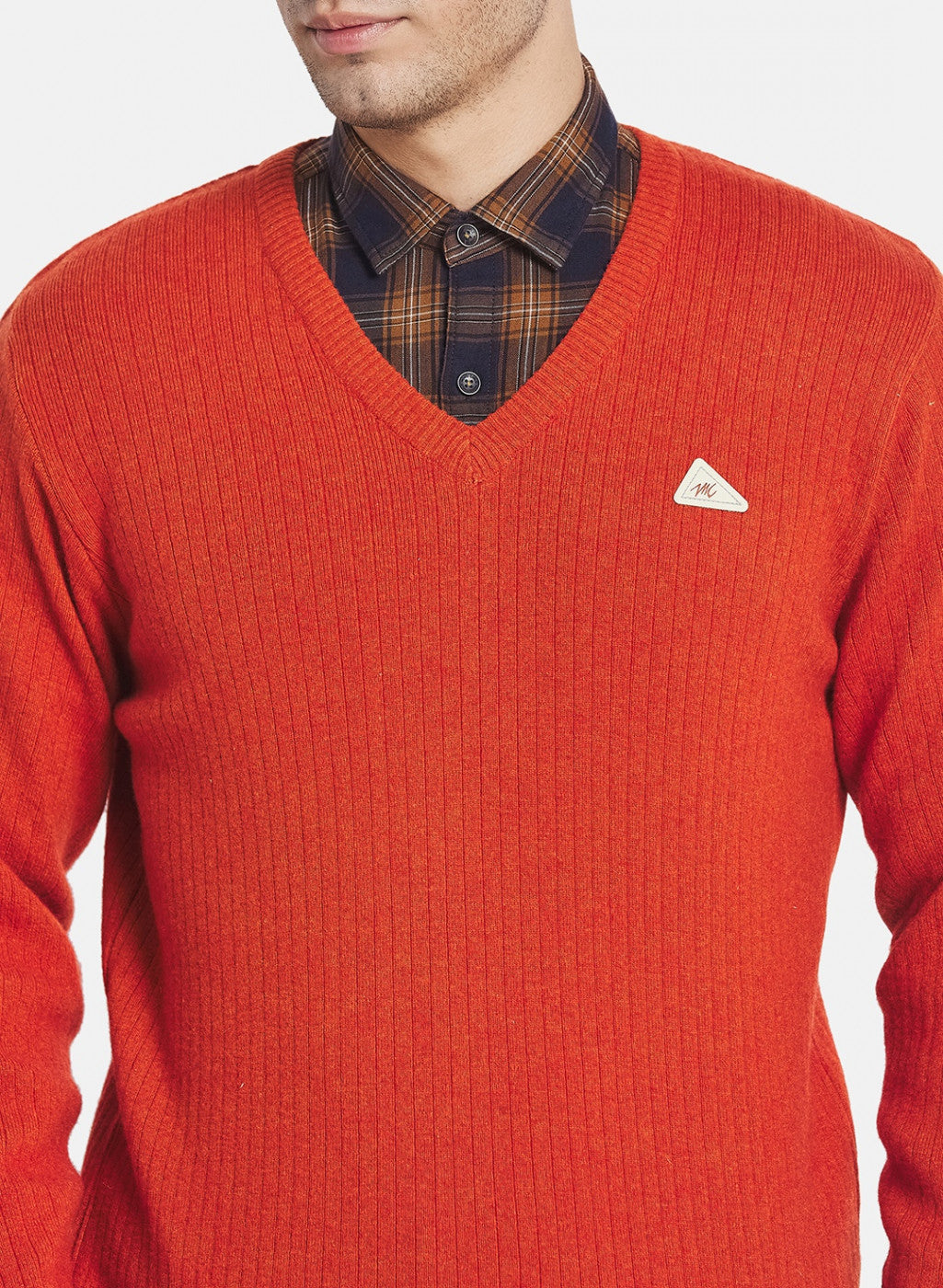 Men Orange Solid Pullover